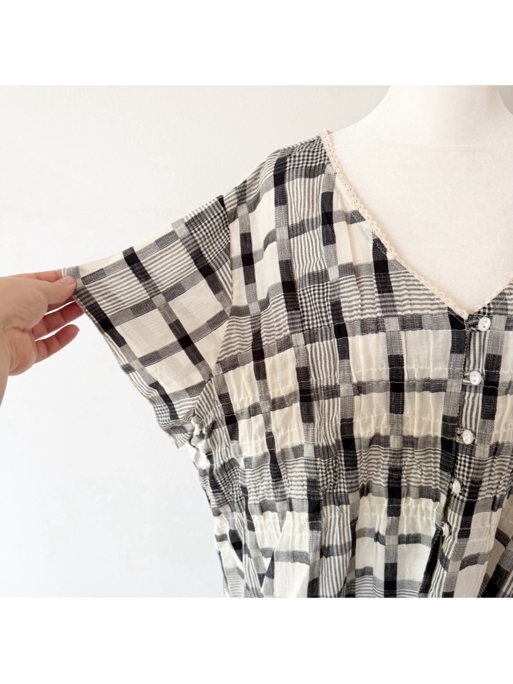 Northstyle Women India 100% Cotton Plaid Button Down Top 2X Boho Peasant Beach - Picture 3 of 8